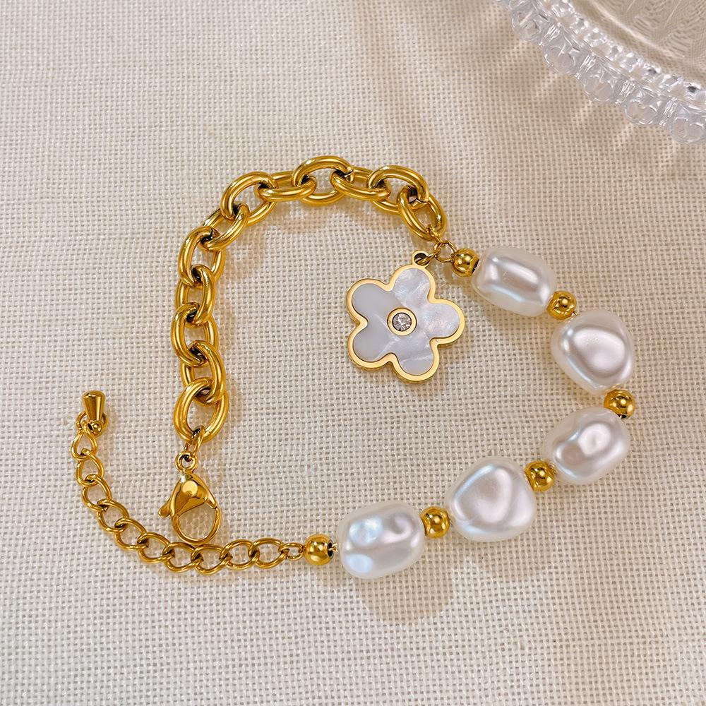 2025 New Pearl Flower Bracelet For Women Personalized Color Blocking Design Chain Bracelet Light Luxury Jewelry Hand Chain 1pc