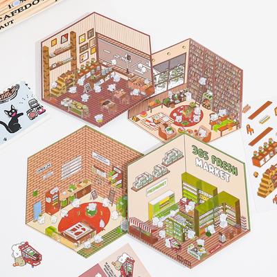 1Set Diy Cabin Scene Stacking 3D Stickers Three-Dimensional Cartoon Animal Children Stickers Diy Hand Account Decoration Sticker