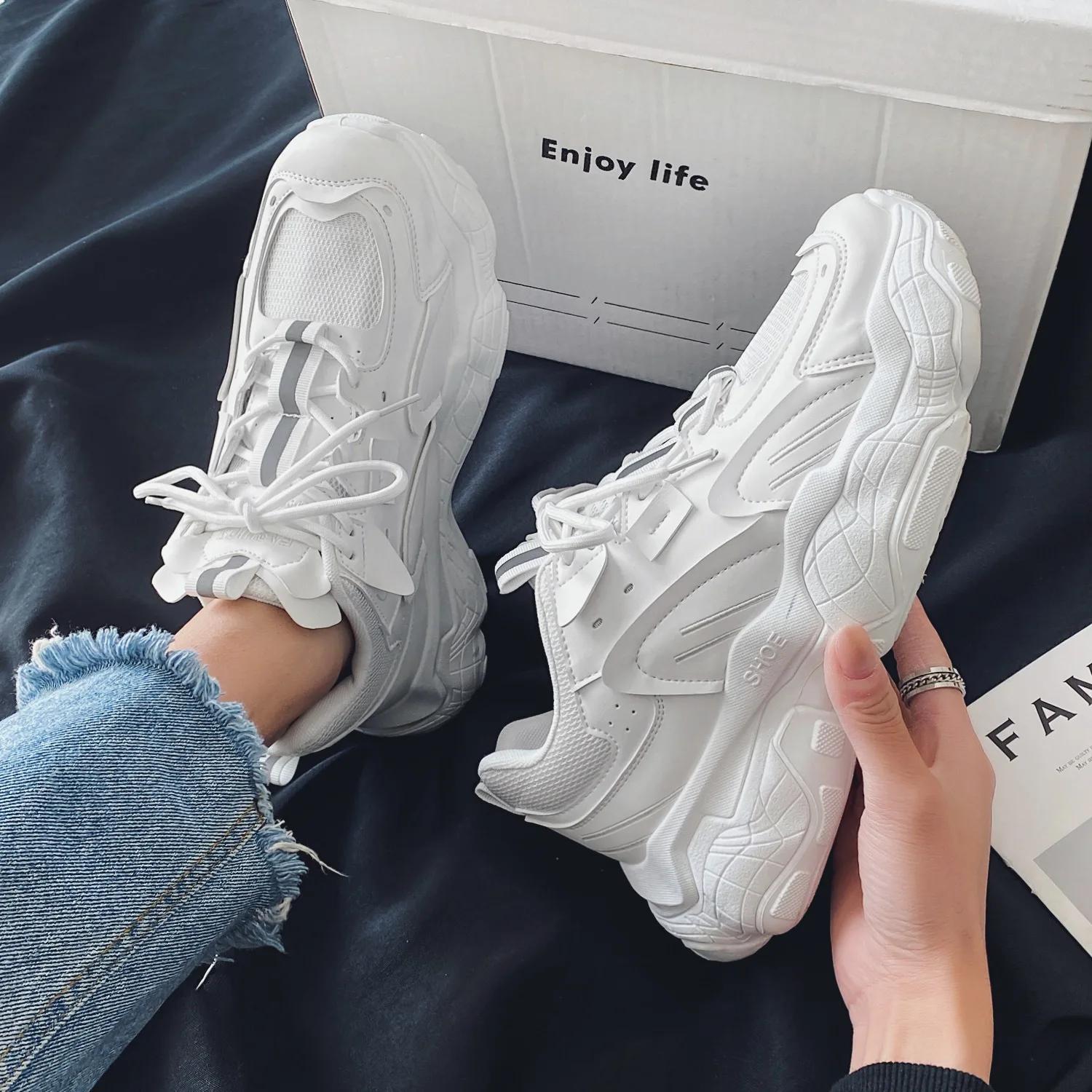 

Sneakers For Men Lace up platform Dad Shoes White Breathable comfortable Male Sport Running Shoes zapatillas 2025 39 белый