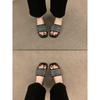 French Retro Flat-bottomed Woven One-word Slippers Women's Summer Outer Wear Holiday Wind Non-slip Simple Sandals Seaside Beach Shoes