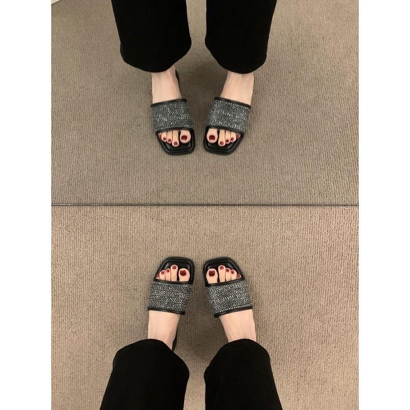 French Retro Flat-bottomed Woven One-word Slippers Women's Summer Outer Wear Holiday Wind Non-slip Simple Sandals Seaside Beach Shoes