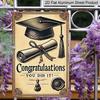 2D Flat Graduation Congratulations You Did It! 8"x12" Metal Wall Sign - Retro Scrollwork Aluminium Decor Suitable for Home, Office, Dorm - Graduation