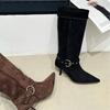 2025 winter new pointed suede stiletto two wear woven thin boots versatile knight Martin boots women