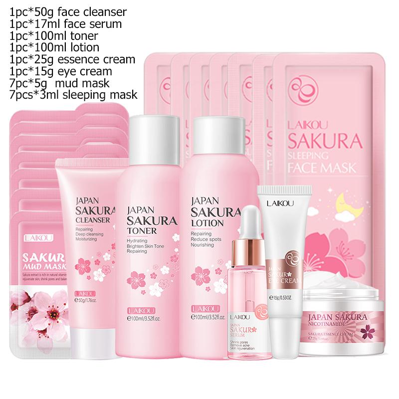 Green Tea Skin Care Kit Korean Cosmetic Moisturizing Exfoliate Beauty Face Care Set For Women Sakura Products Kit