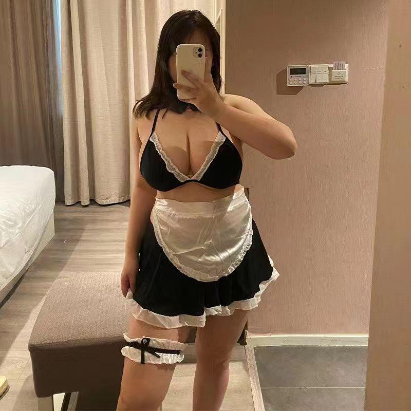 Seksowna bielizna pokojówki plus size - Uroczy trzyczęściowy uwodzicielski zestaw do spania