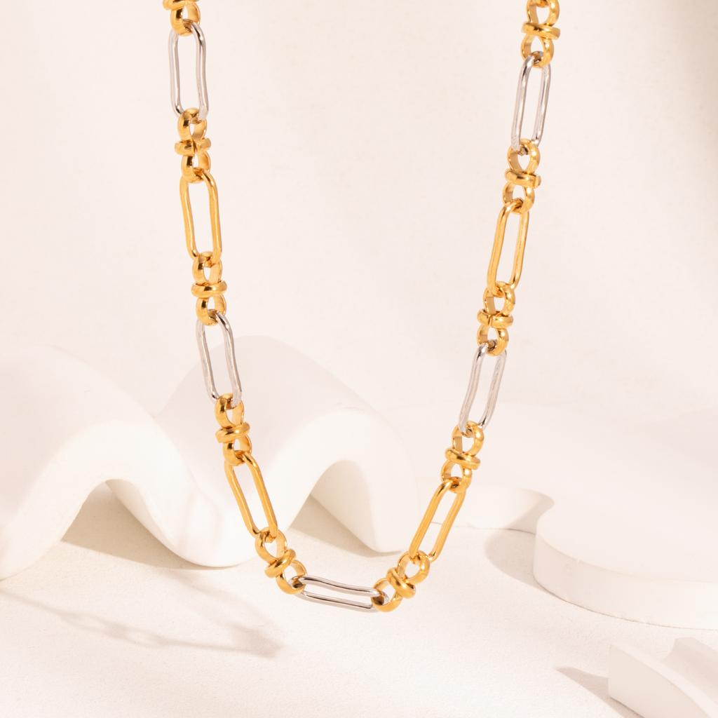  Simple Gold Silver Mix Color Necklace Bracelet Set Simple Metal Texture Unusual for Women Summer Waterproof Charm Jewelry