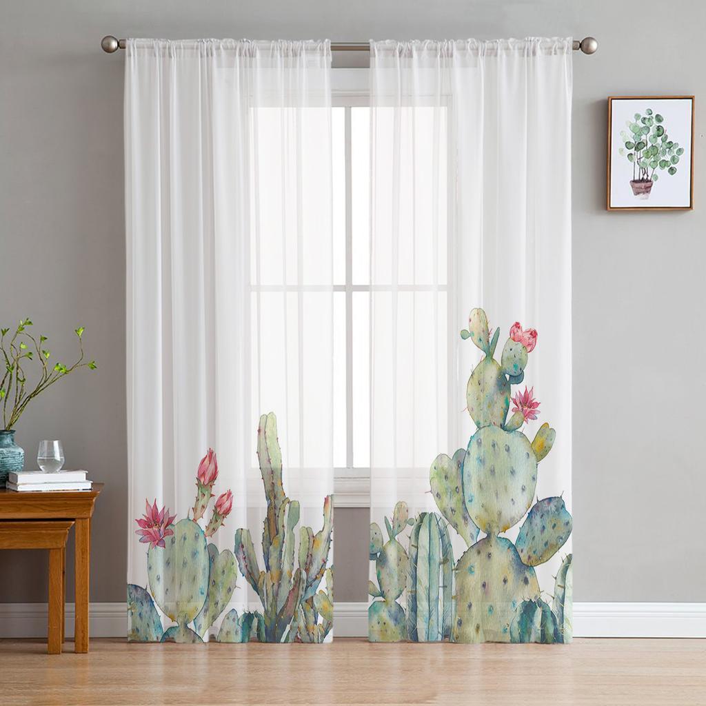 Succulent Cactus Modern Curtains For Living Room Transparent Tulle Curtains Window Sheer For The Bedroom Accessories Decor