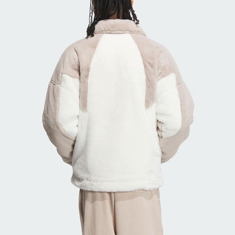 Adidas Originals Trefoil Colorblock Logo Fleece-Lined Thick Jacket Unisex Outerwear Grey Brown IN0982