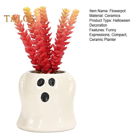 Ghost Planter Ceramic Cute Ghost Flowerpot Halloween Ghost Pot with Funny Expressions Gift for Succulent Lovers