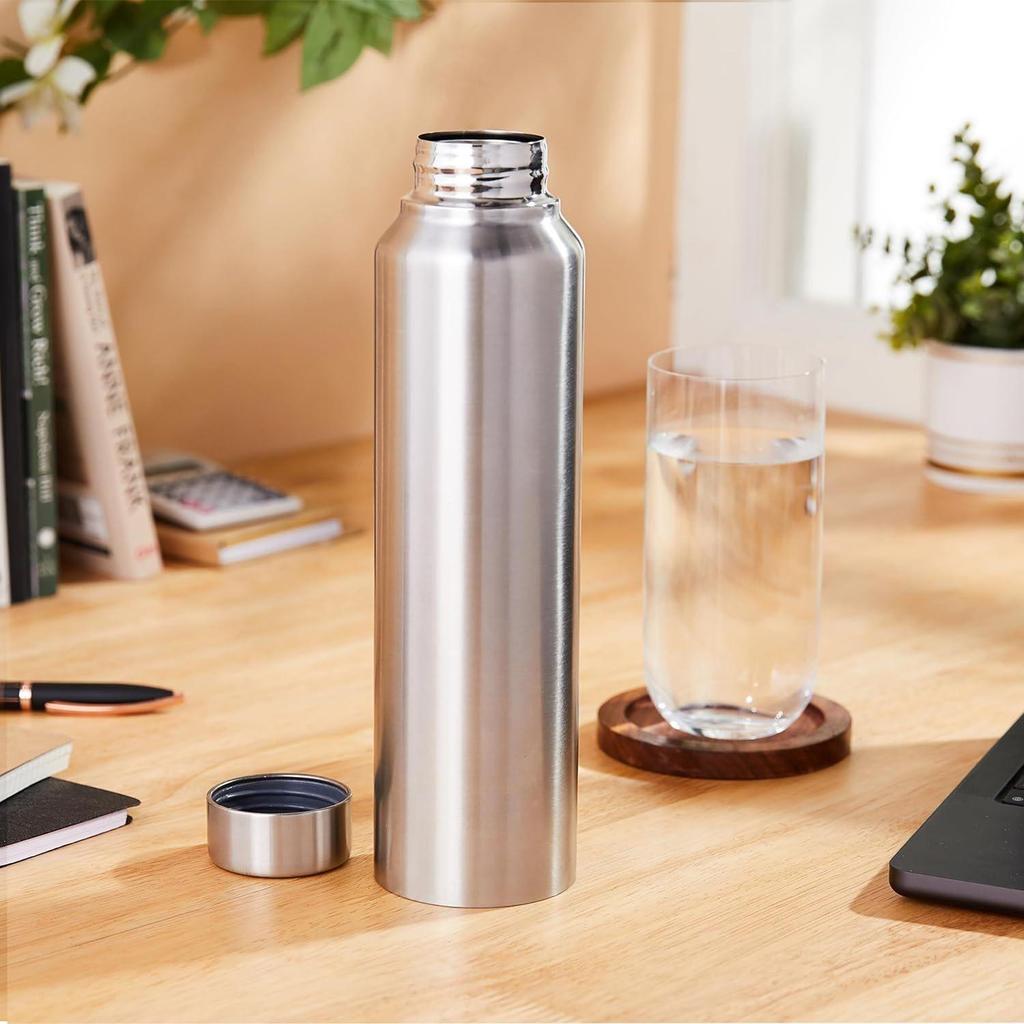 Bouteille d'eau en acier inoxydable (Un paquet de 2) | Approuvé BIS | 900ml (Finition Acier Argenté)