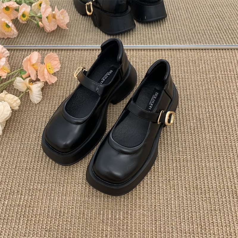 Small platform loafers women's small leather shoes summer niche versatile Mary Jane women's shoes thick heel heightening single shoes