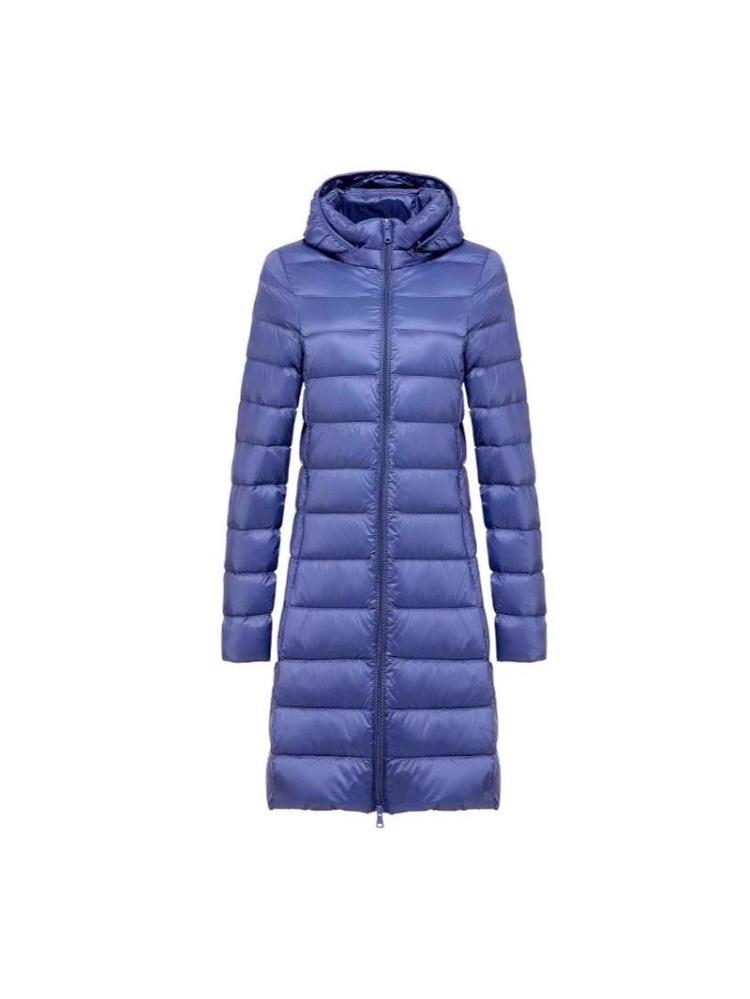 Winter Autumn Women Plus Size Lightweight Down Jacket Detachable Hood Warm Mid Length Coat