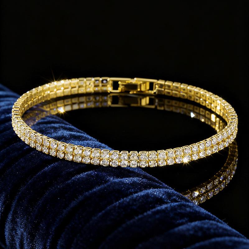 Double row tennis chain copper plated gold European and American foreign trade hot-selling zircon bracelet jewelry