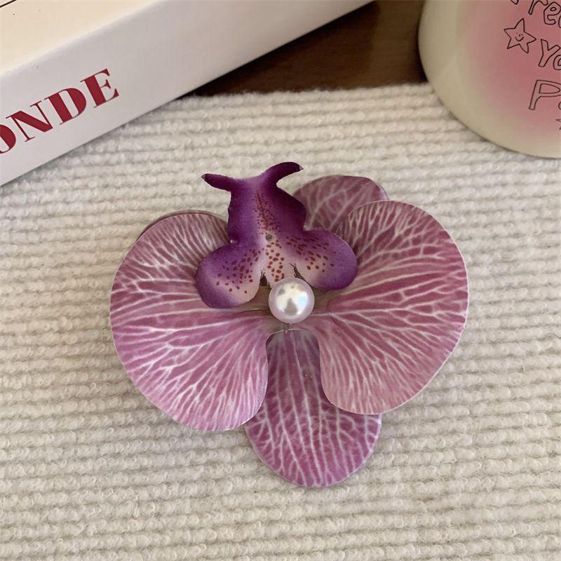 Sweet Phalaenopsis Flower Hairpin  Bohemia Creative Design Cloth Floral Pearl Hair Clip Female Headdress