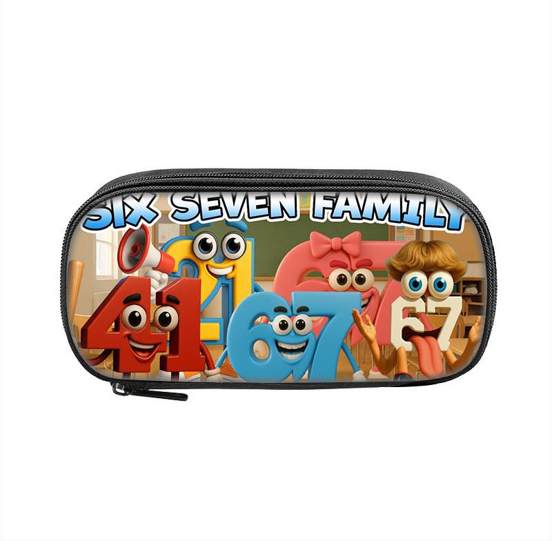Six Seven Printed Pattern Nylon Pencil Case For Students With Compact Storage And Casual Style