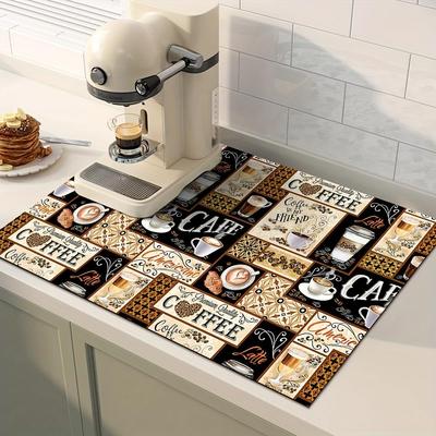 1Pcs Boho Chic Coffee Rubber Drying Mat Tableware For Coffee Shop Kitchen Carpet Tableware Durable Diatom Mud Table Mat Pet Coffeeware Mat