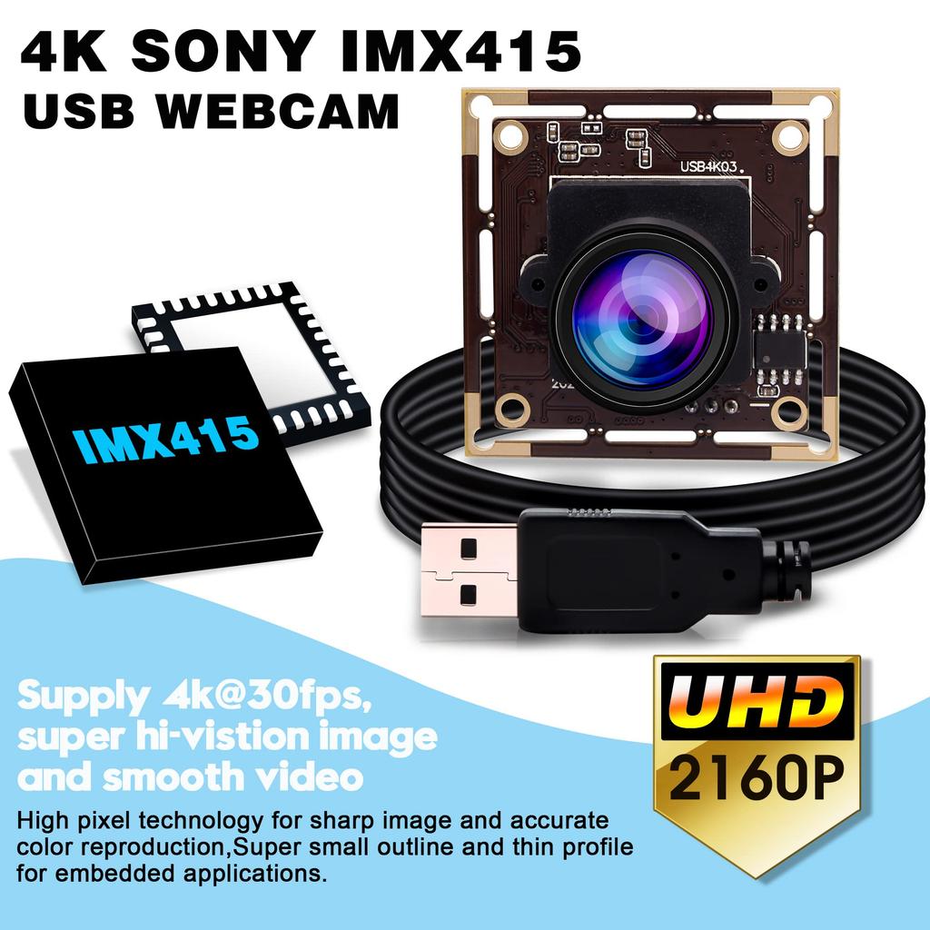 Cámara Web USB 4K ELP con CMOS IMX415 Micro 110 Grados Módulo de Cámara USB Plug and Play para Windows Linux Mac Android Lente Libre de Distorsión,