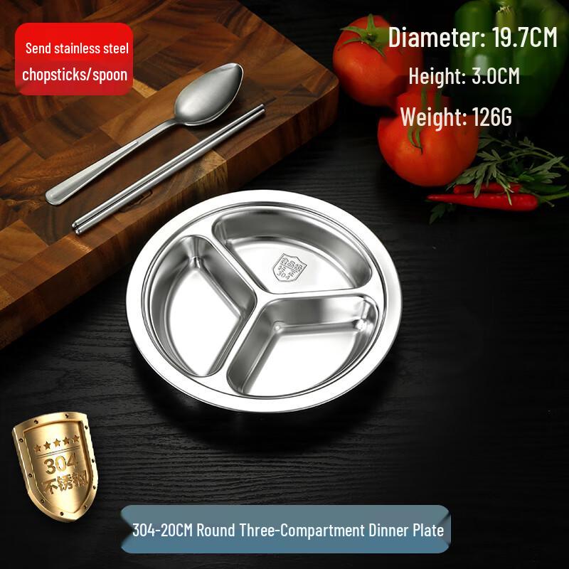 NaiDuo Stainless Steel Divided Round Meal Plates