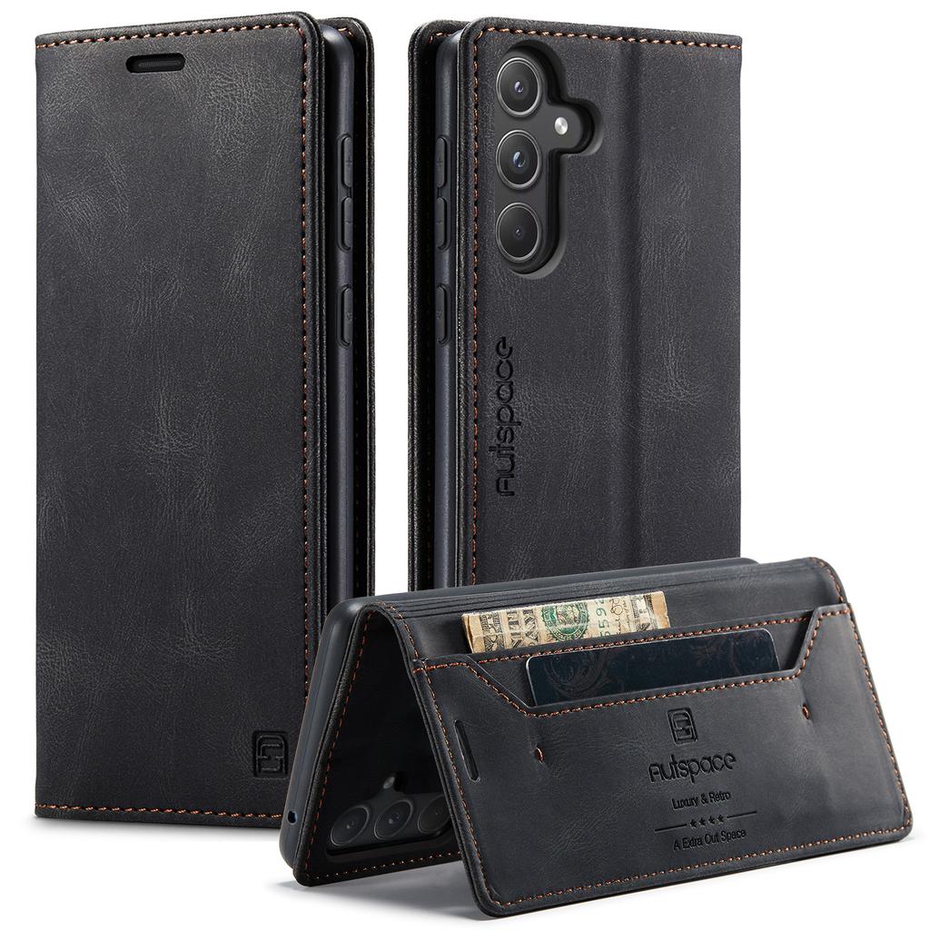 For Samsung Galaxy A55 5G Wallet Case AUTSPACE A01 Leather Stand Cover with RFID Blocking Card Holder