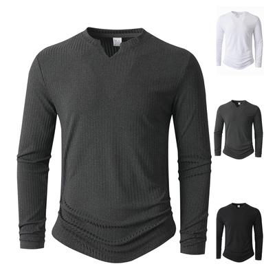 Men's V-neck T-shirt Solid Color Casual Sports Fashion Long Sleeve