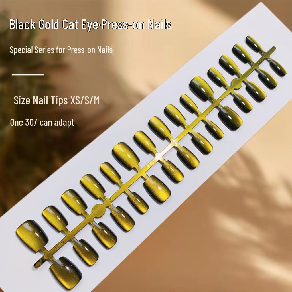 

Black Gold Cat Eye Chameleon Nail Patches - High-End Wearable False Nails