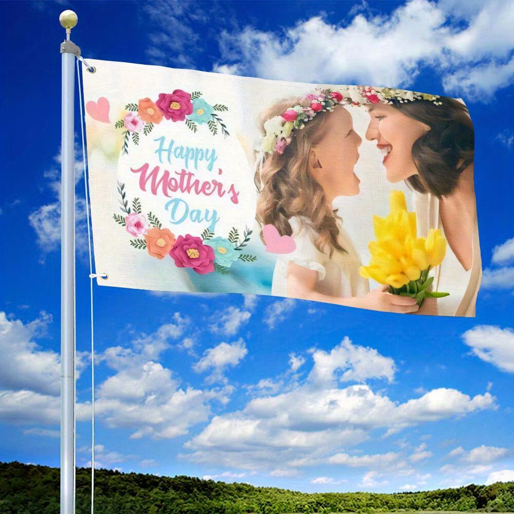 1pc Happy Mother's Day I Love You Mom 91.44x152.4cm Party Banner Flag - Durable Polyester, Weather-Resistant Outdoor Decoration with Floral Design for