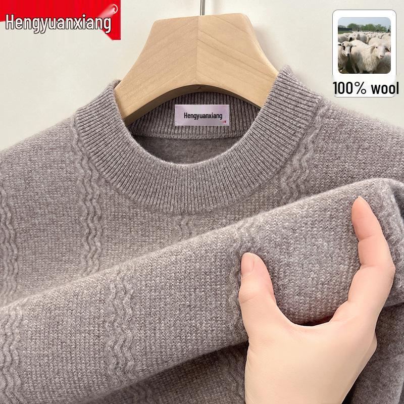 

Hengyuanxiang Men s Wool Sweater - Thickened Winter Warmth for Middle-aged & Elderly Dads, Round Neck Knitted Base Layer. 180 (Recommended weight 155-175 lbs)