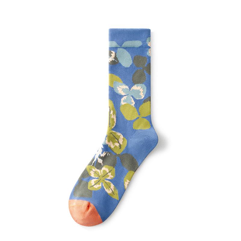 French Retro Abstract Oil Painting Mid-Calf Socks - Trendy Autumn/Winter High-Top Creative Combed Cotton for Women