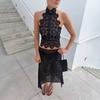 European and American summer new fashionable women's fashionable girls' stand-up collar, sleeveless lace backless irregular lace lace vest for women
