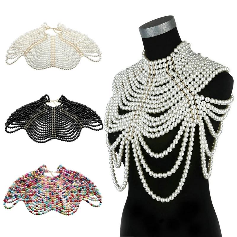 1Piece Imitation Pearl Shawl Necklace Ballroom Dance Necklace Body Chain For Party Wedding Banquet