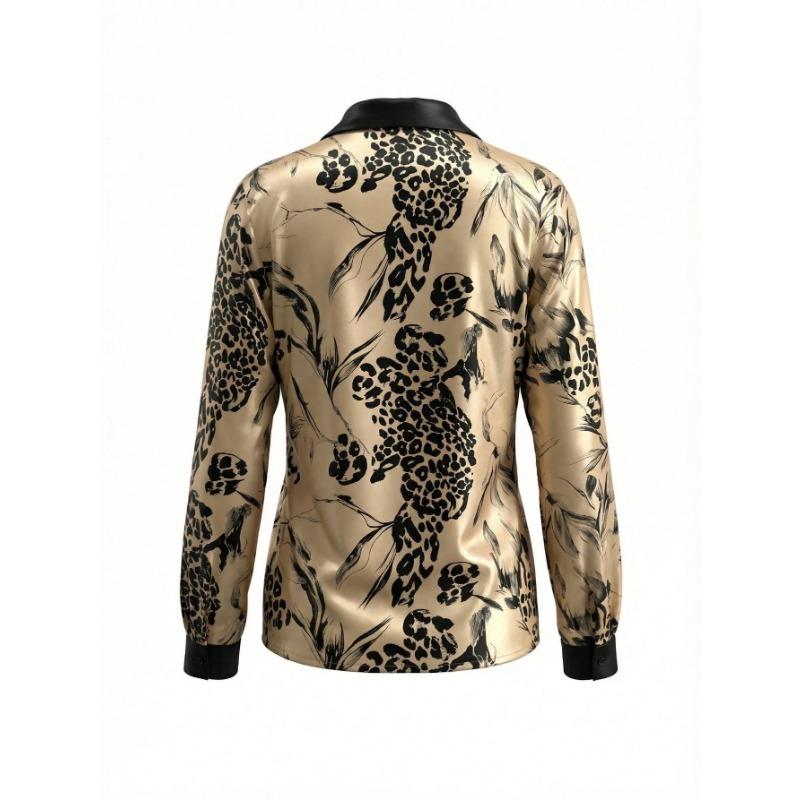 Spring and Autumn New Trendy Satin Long-sleeved Shirt Zebra Pattern Temperament Shirt for Women