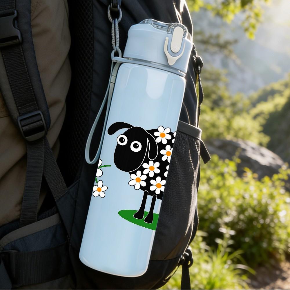 1PC Daisy Sheep Cartoon Print 750ml Color Plastic Sports Water Bottle Leakproof Flip Straw Lid Suitable for Sports Office Home Use