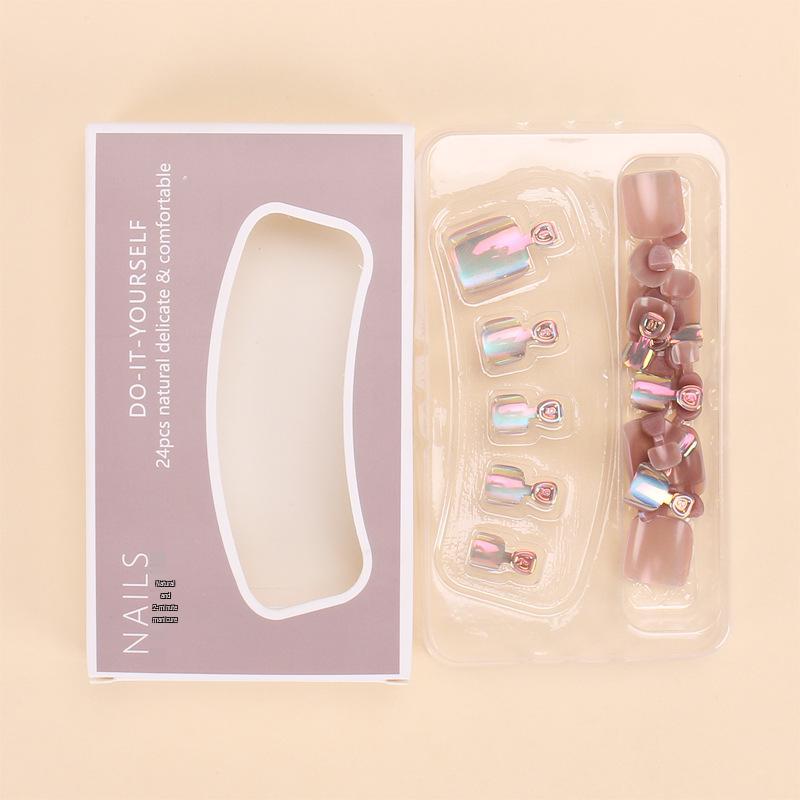 Electroplated Colorful High-End Toenail Art: 24 Removable Handmade Pieces