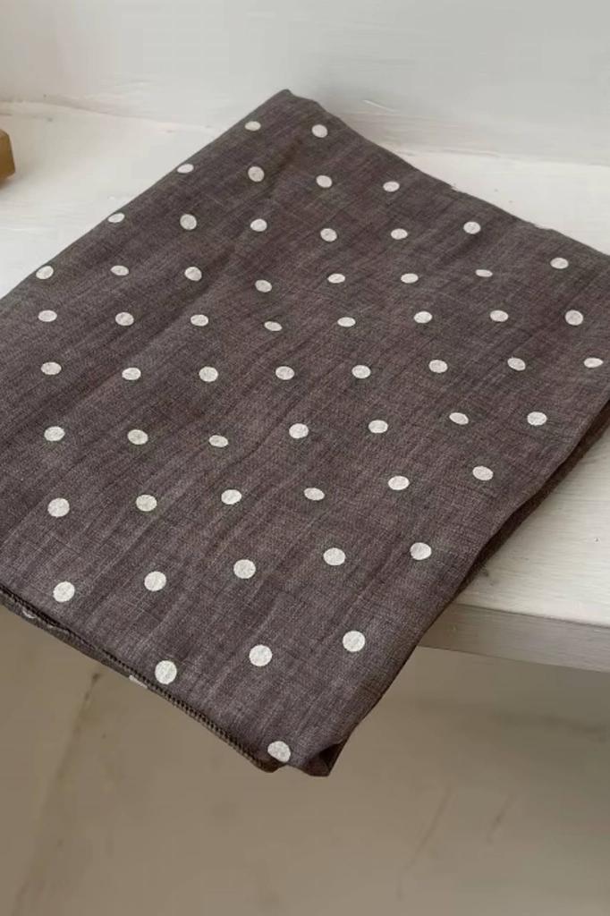 Coffee Scarf with Light Polka Dots - 180x90 , Cotton and Polyester