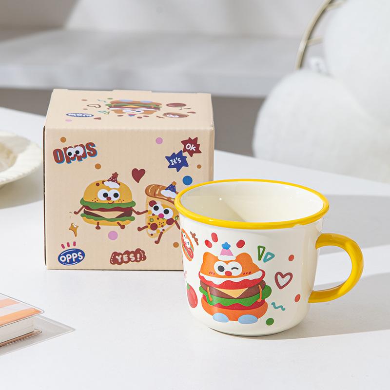 

Забавная керамическая кружка в виде бургера, трехмерная, для кофе с крышкой, чашка для воды, студенческая, для офиса, для гостиной, для завтрака, для молока 340ml