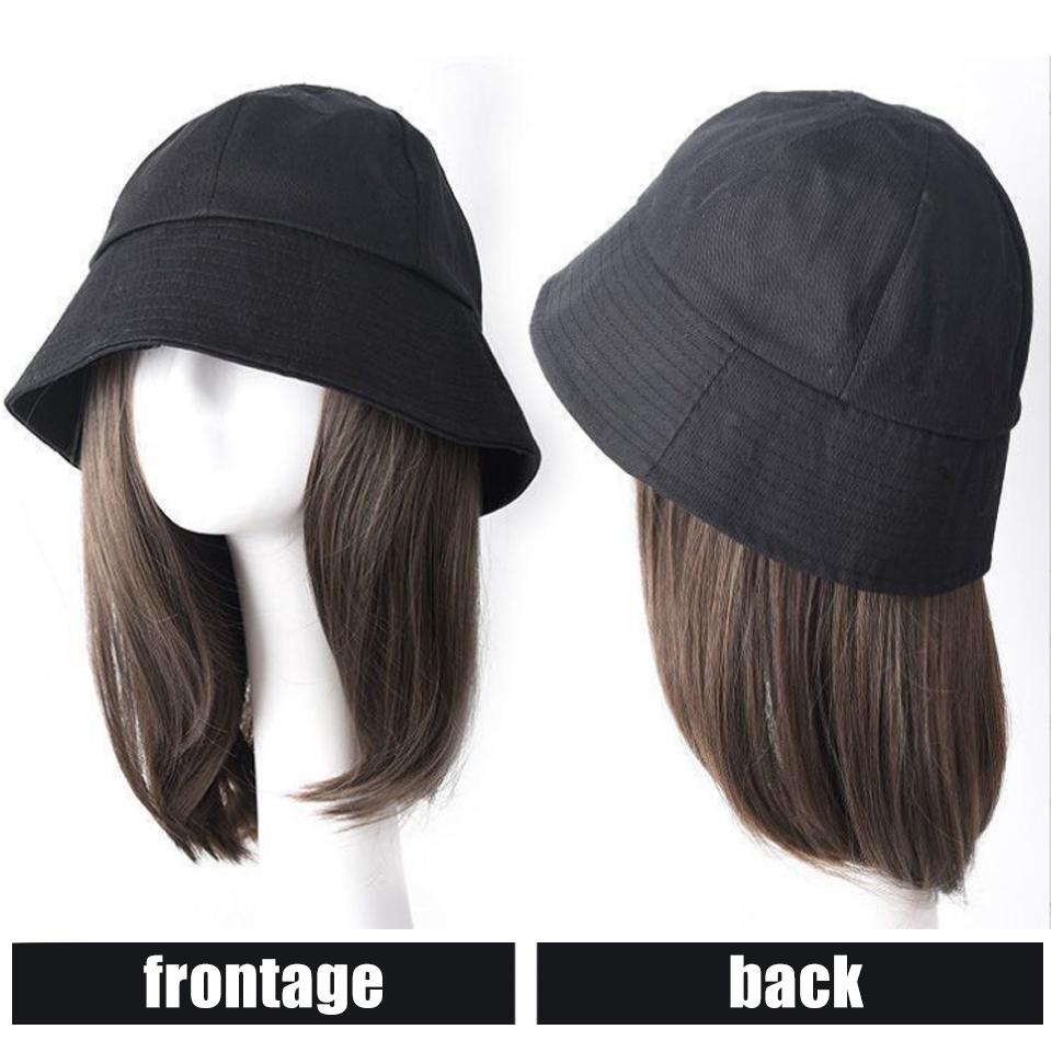 WTB Synthetic Wig Women's Hat Wig One-piece Daily Black Fisherman's Sun Protection Hat Straight Hair Wig Hat Wig Party Wig