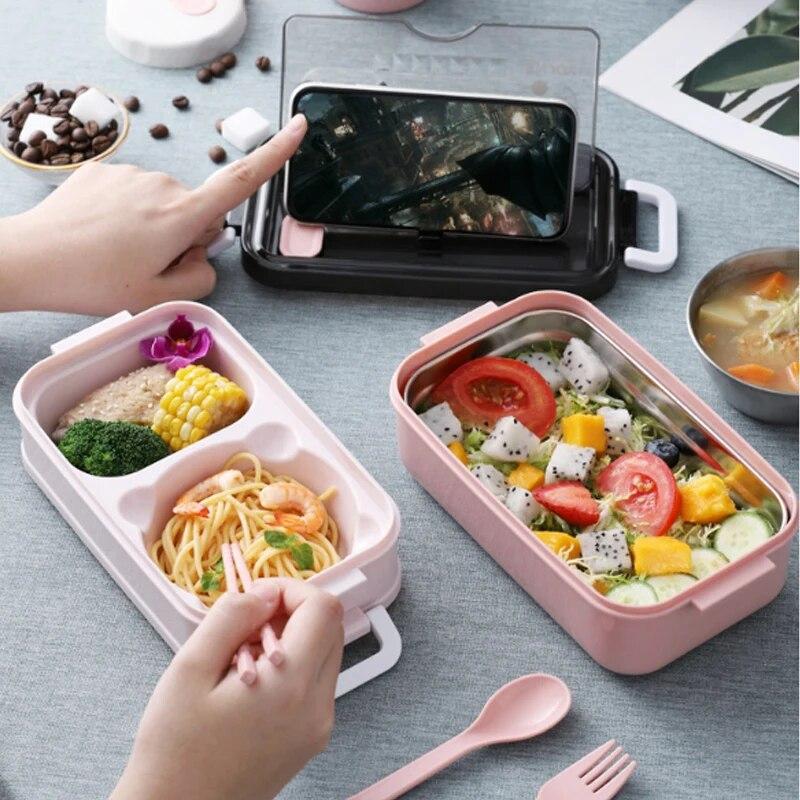 304 rustfritt stål lunsjboks Bento-boks for skolebarn Kontorarbeider 2-lags Mikrobølgeoppvarming Lunsjbeholder Matoppbevaringsboks