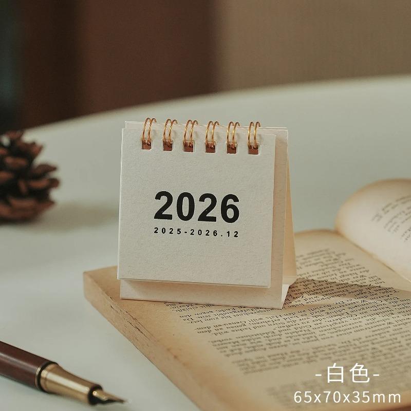 

2026 Mini Cute Simple Desk Calendar - Creative Spiral-Bound Calendar for Desktop Decoration & Office Stationery белый