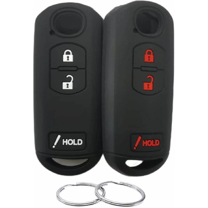 Silicone Rubber Key Fob Cover Compatible with 2010- Mazda 3 6 CX-3 CX-5 CX-7 CX-9 WAZSKE13D02 KDY3-67-5DY, Black Black, 7.5*4.5
