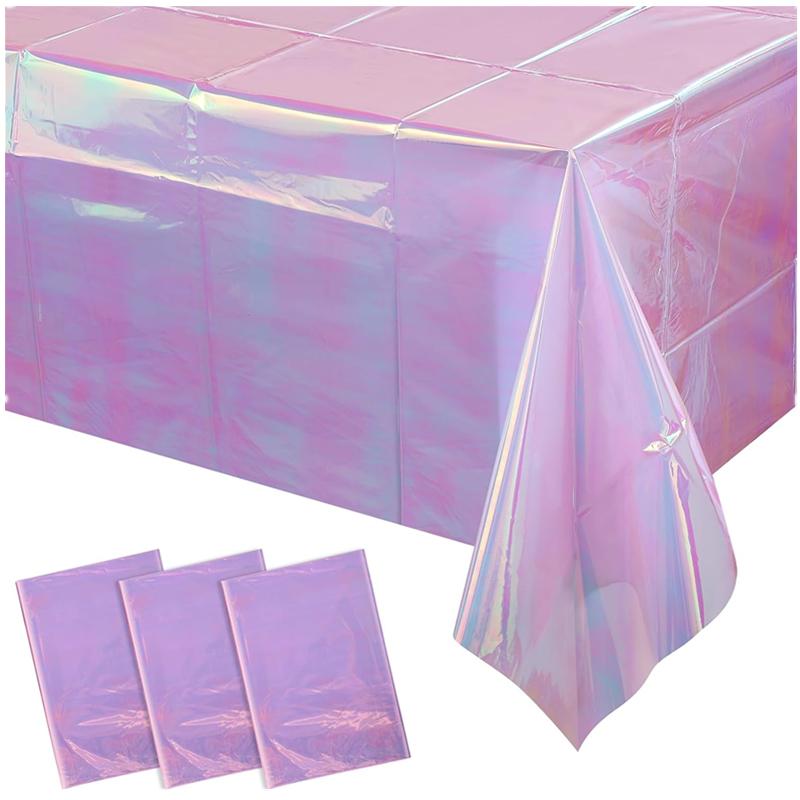 Hot Pink Iridescence Plastic Tablecloth Shiny Foil Metallic Laser Rainbow Rectangle Table Cover for Birthday Wedding Party Decor 5