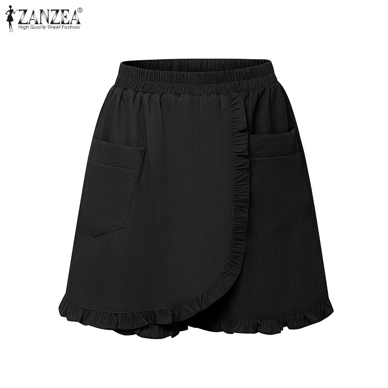 

ZANZEA Летние женские шорты мини с эластичной талией, оборками и однотонные 3XL чёрный