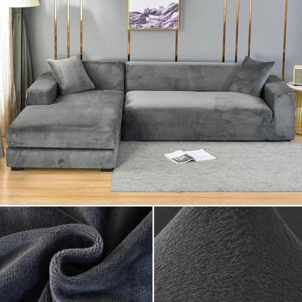 Solid Color Velvet Sofa Cover Elastic Thick L Shaped Corner Sofa Cover For Living Room Stretch Cover For 1/2/3/4 Seat Sofa Couch Armchair