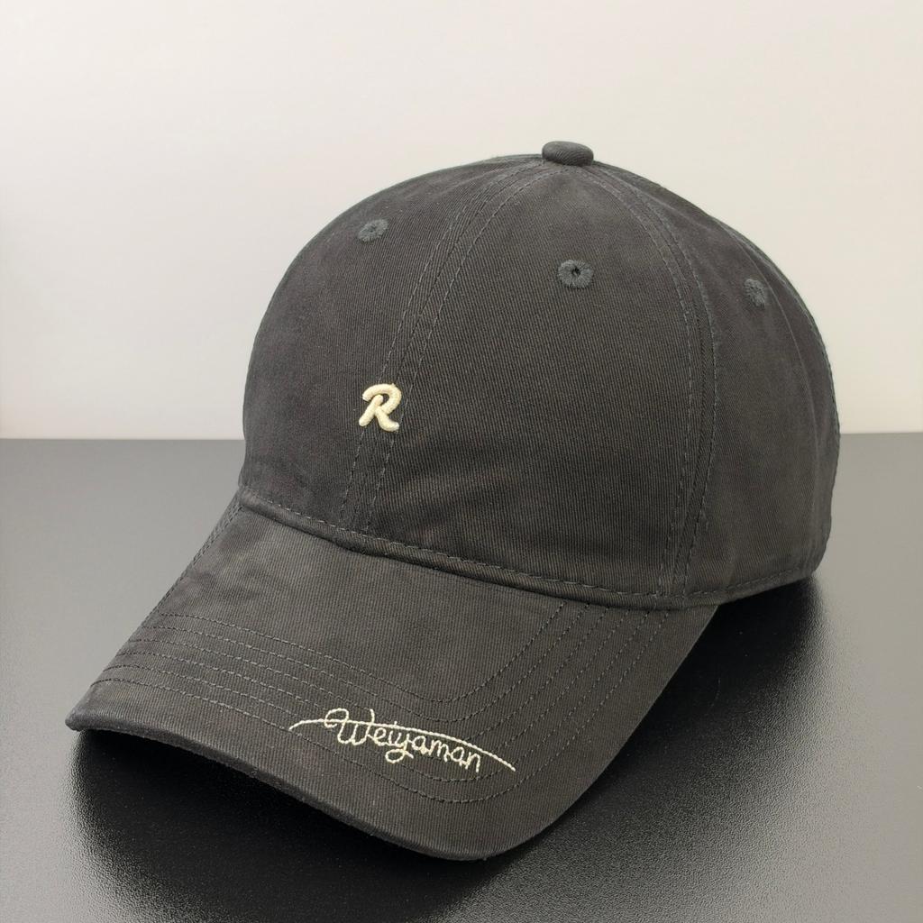 Fashion Hat Korean version embroidery R letter Weiya man pure cotton soft top baseball cap women's big head circumference shows face small shade cap