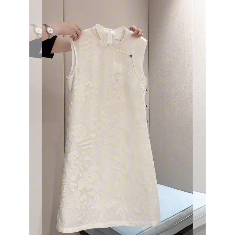 Early Autumn Stylish Heavy Industry Jacquard New Chinese Style Outwear New Chinese Style White Dress S