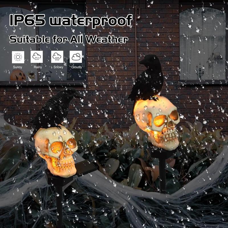 Solar Halloween Skull Stake Lights Decorations  Waterproof Resin Skeleton  Decor for Outside Yard Garden Lawn