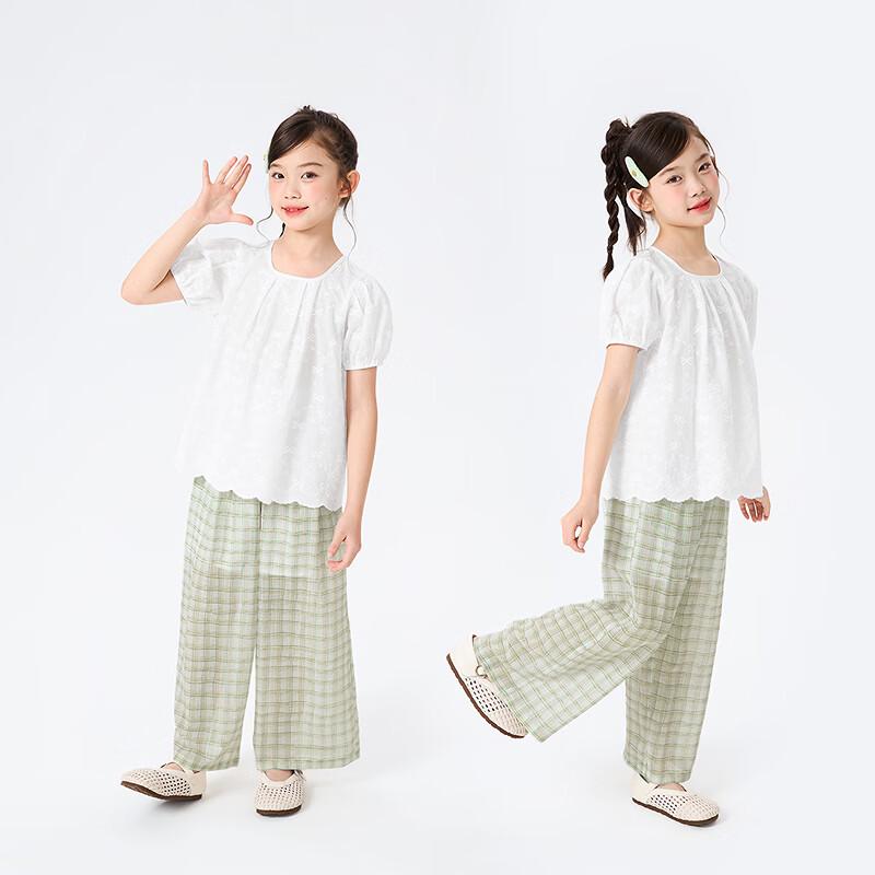 Girls' Summer Lace Trim Puff Sleeve Top