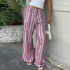 Women's Casual Drawstring Waist Pants Lightweight Loose Fit Wide Leg Striped Lounge Trousers Comfortable Everyday Wear