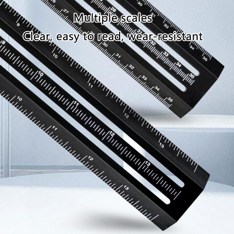 Metric/Inch Aluminum Limit Ruler Double Line Marking Ruler Multifunction Scribing Marking Ruler Measurement Tool