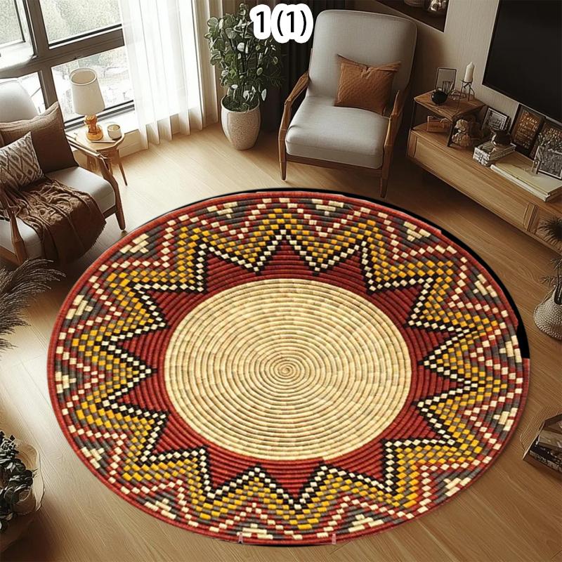 

Ethnic Faux Woven Geometric Pattern Round Carpet Boho Home Decor Area Rug Soft Non-slip Floor Mat for Living Room Bedroom 60cmx60cm