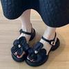 Fashion Flower Women Mid Heels Sandals Designer Heeled Shoes 2025 Fashion Trend Summer New Chunky Pumps Elegant Buckle Chaussures Femme